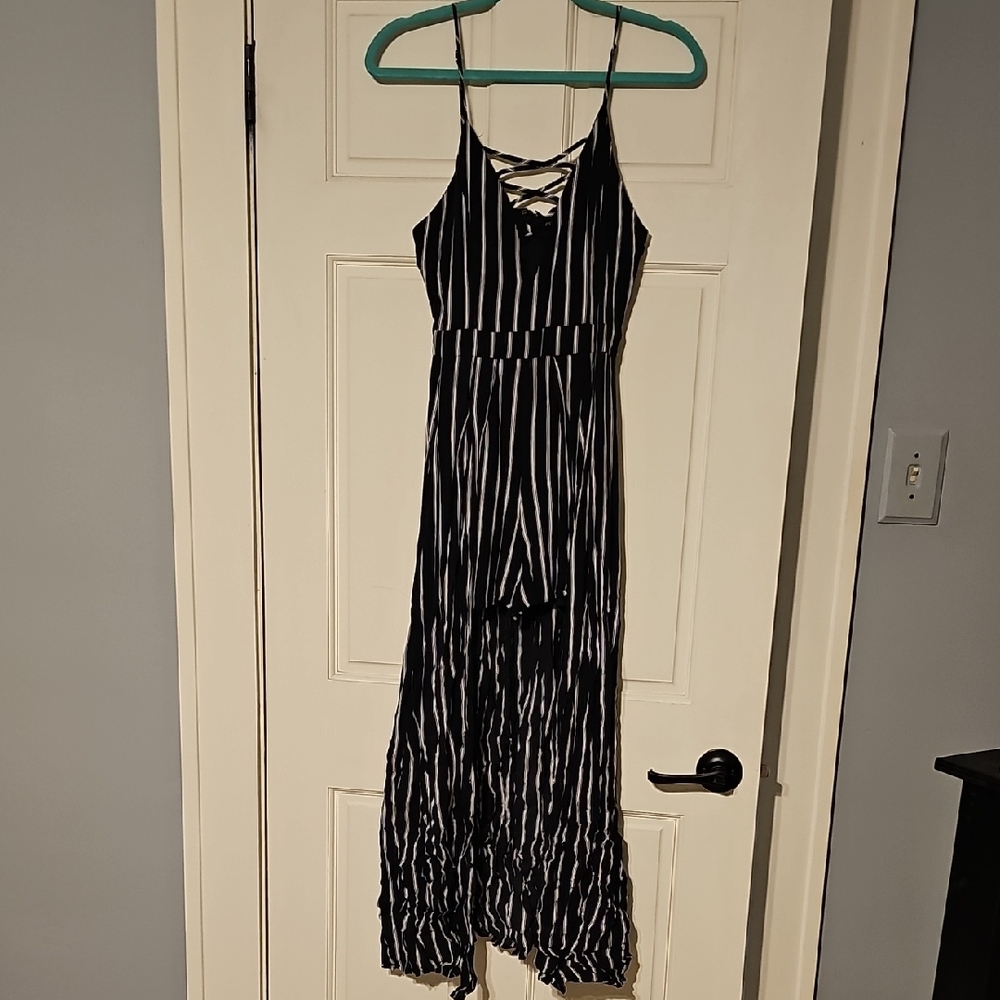 Elegant Black and White Striped Dress